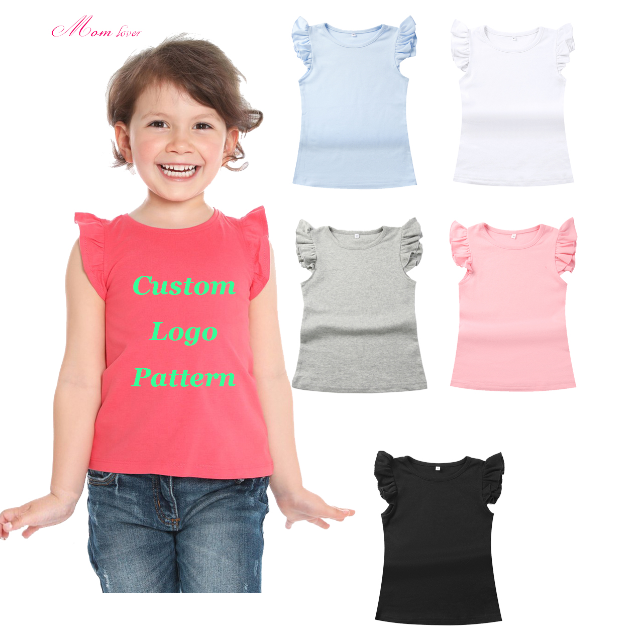T-shirt T-shirt T-Shirt Slaid Pendek Summer Ruffled untuk kanak-kanak perempuan untuk kanak-kanak perempuan