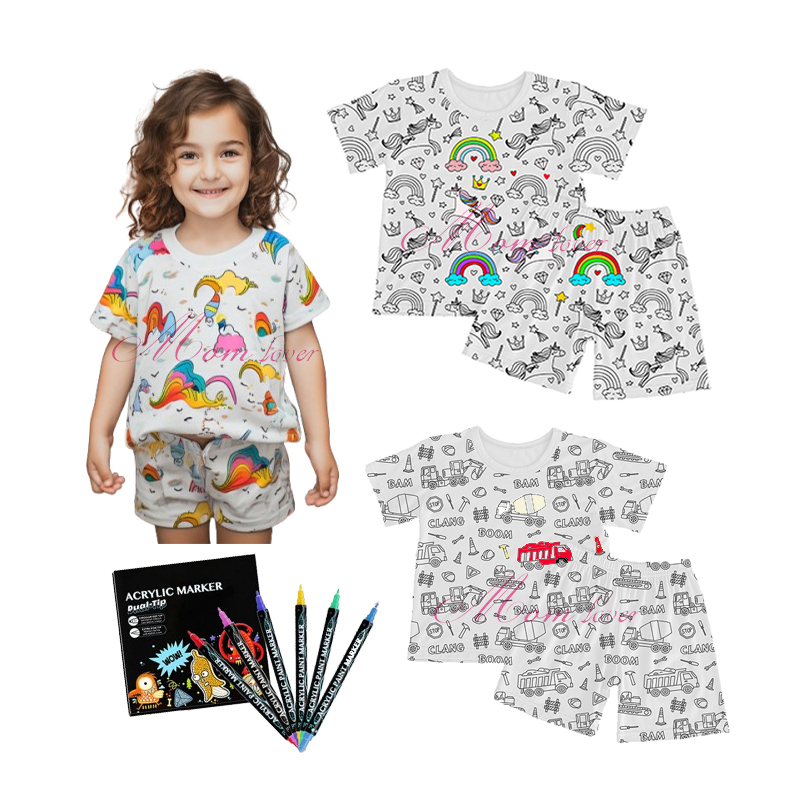 Kanak -kanak Kartun Graffiti Pajamas Diy Mewarna Pajiama Sets