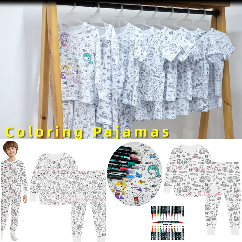 Kanak-kanak mewarnai pajama menetapkan piyama kanak-kanak lelaki 3-8 tahun